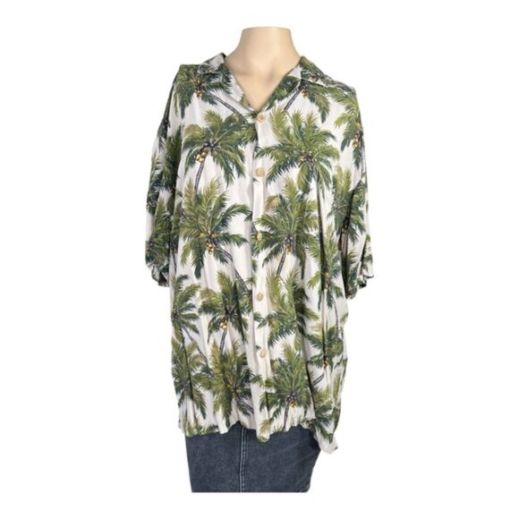 Paradise Found Honolulu Palm Tree Rayon Hawaiian Shirt - Picture 1 of 3
